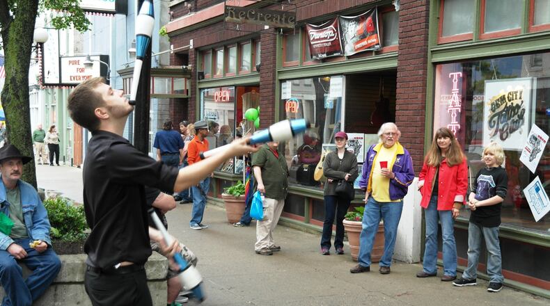 Juggler Tony Steinbach entertaining people during the spring 2013 installment of Urban Nights in the Oregon District. CONTRIBUTED