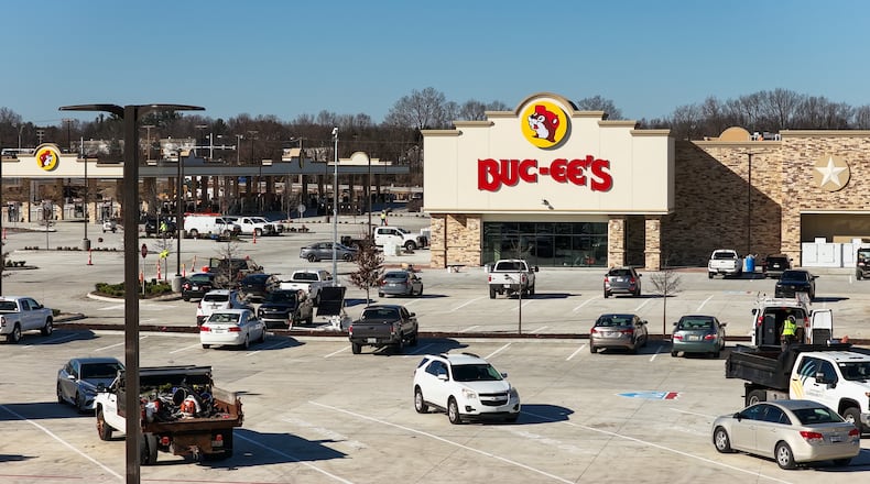 In this archive photo, construction of the Buc-ee's in Huber Heights near the Interstate 70 and Ohio 235 interchange is nearly complete. The location is scheduled to open to the public on April 6. NICK GRAHAM VIA DRONE/STAFF