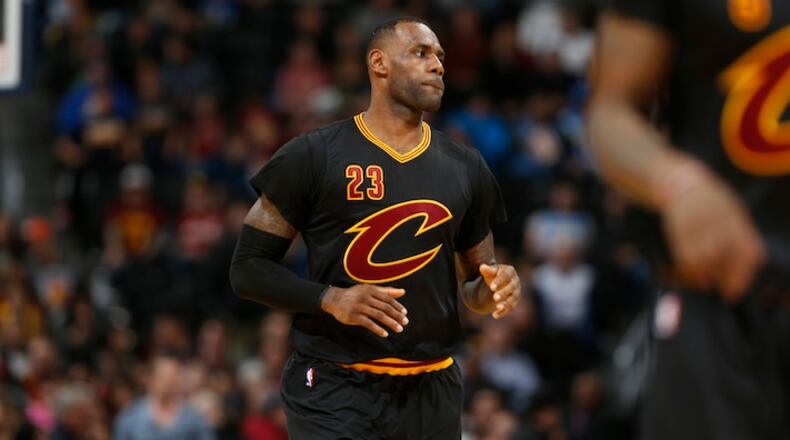 Cleveland Cavaliers forward LeBron James (23) in the second half of an NBA basketball game Tuesday, Dec. 29, 2015, in Denver. Cleveland won 93-87. (AP Photo/David Zalubowski)