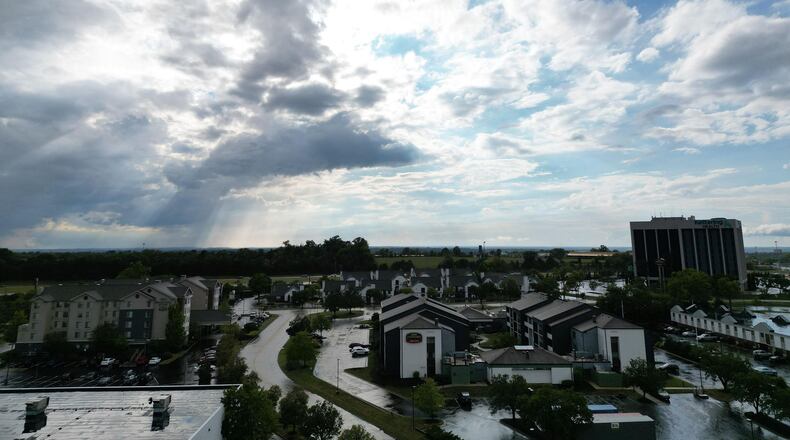 A storm prompted a tornado warning in Montgomery County Sunday. A view from the Dayton Mall is shown. CONTRIBUTED PHOTOS BY JOE ROBINETTE