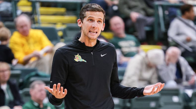 Wright State coach Clint Sargent talks to players during an 86-37 win over Franklin College on Monday, Nov. 3 at Ervin J. Nutter Center in Fairborn. BRYANT BILLING/STAFF