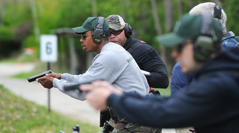 Sinclair Community College police cadet Domon Cunningham during range day, April 23, 2024. MARSHALL GORBY\STAFF