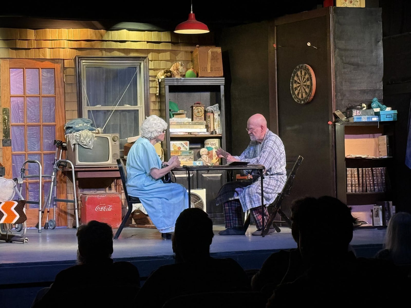 Pam McGinnis (left as Fonsia Dorsey) and Charles Larkowski (Weller Martin) in Actor's Theatre Fairborn's production of "The Gin Game." PHOTO BY ACTOR'S THEATRE FAIRBORN