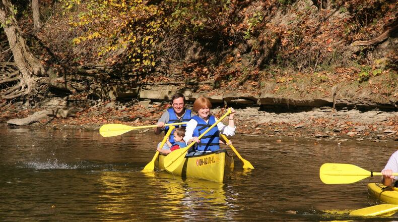 A great way to check out the changing leaves — from the seat of a canoe on the Mohican River in north-central Ohio. (Photo courtesy of the Mohican Area Convention & Visitors Bureau)