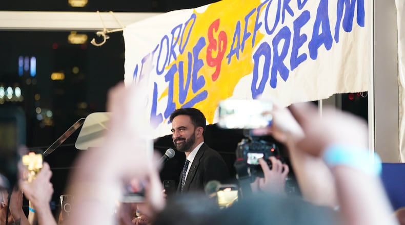 FILE — Zohran Mamdani addresses supporters on primary night, in New York, June 24, 2025. Mamdani, the democratic socialist whose blend of populist ideas and personal magnetism catapulted his upstart candidacy, will be the next mayor of New York City. (Shuran Huang/The New York Times)