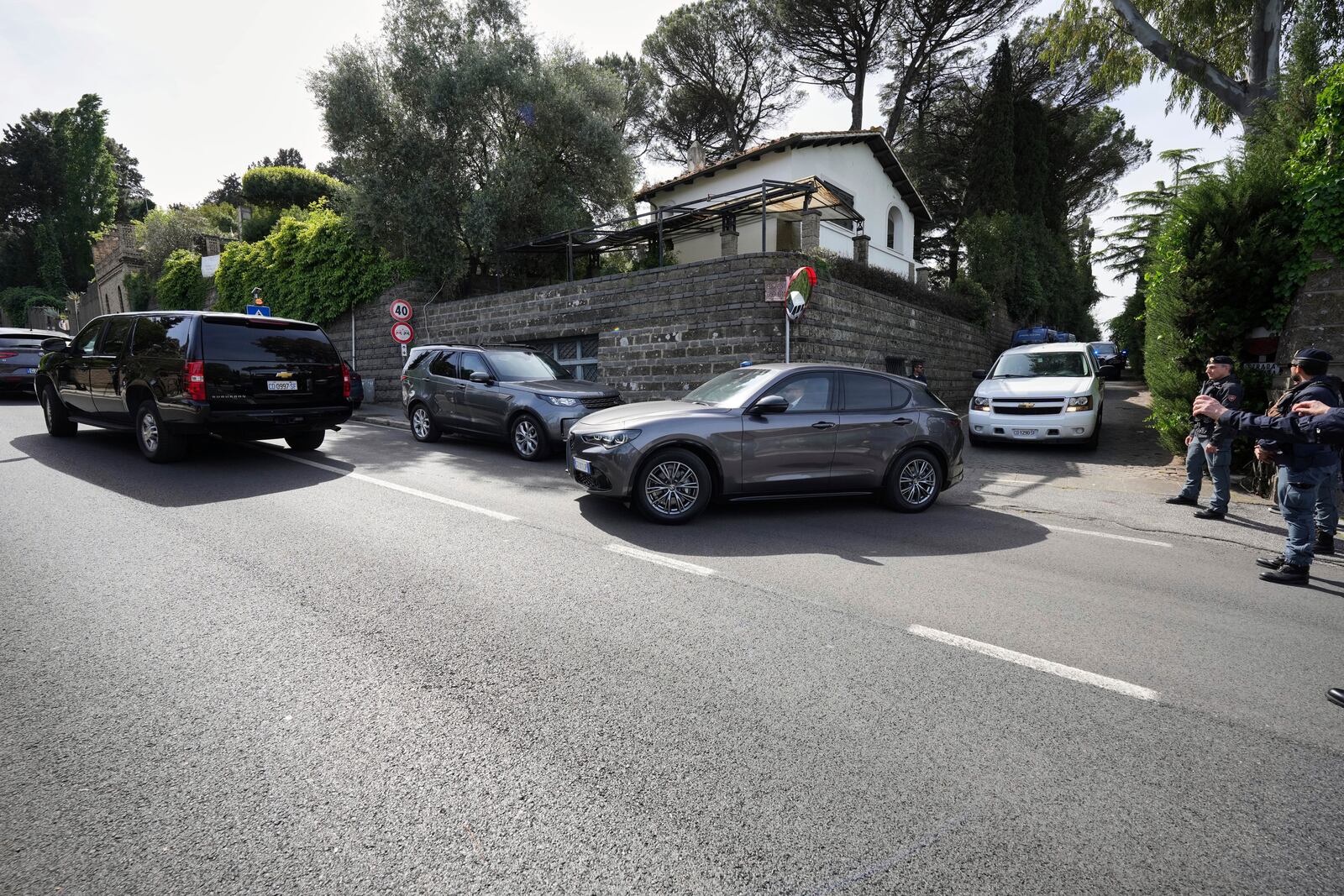 U.S. delegates leave the Omani Embassy in Rome after closed-door meeting with an Iranian delegation to discuss Tehran's rapidly advancing nuclear program, Saturday, April 19, 2025. (AP Photo/Andrew Medichini)