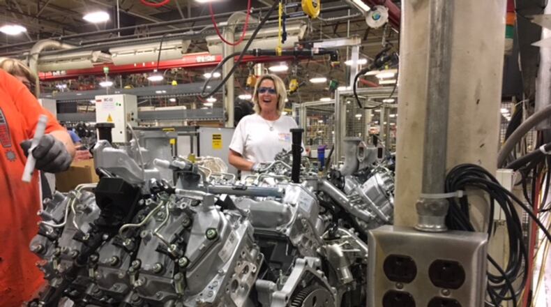 DMAX worker Maggie Floyd is part of a team of assembly line workers at the Dryden Road plant in Moraine. The plant is co-owned by General Motors and Isuzu, a Japanese truck maker. THOMAS GNAU/STAFF