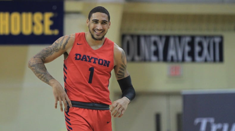 Dayton’s Obi Toppin smiles during a game against La Salle on Thursday, Jan. 2, 2019, at Tom Gola Arena in Philadelphia.