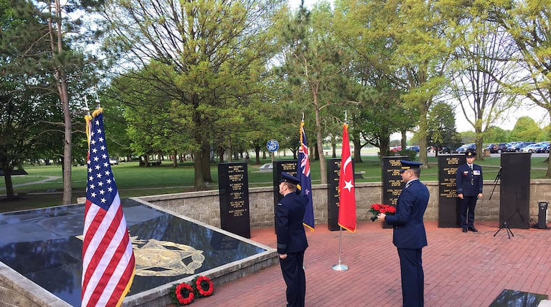 Members of the Royal Australian Air Force based at Wright-Patterson Air Force Base host an ANZAC Day commemoration, including an early morning service and a ‘gunfire’ breakfast, in the Valor Park section of Memorial Park at the National Museum of the U.S. Air Force on April 25, 2017. (Skywrighter photo/Amy Rollins)