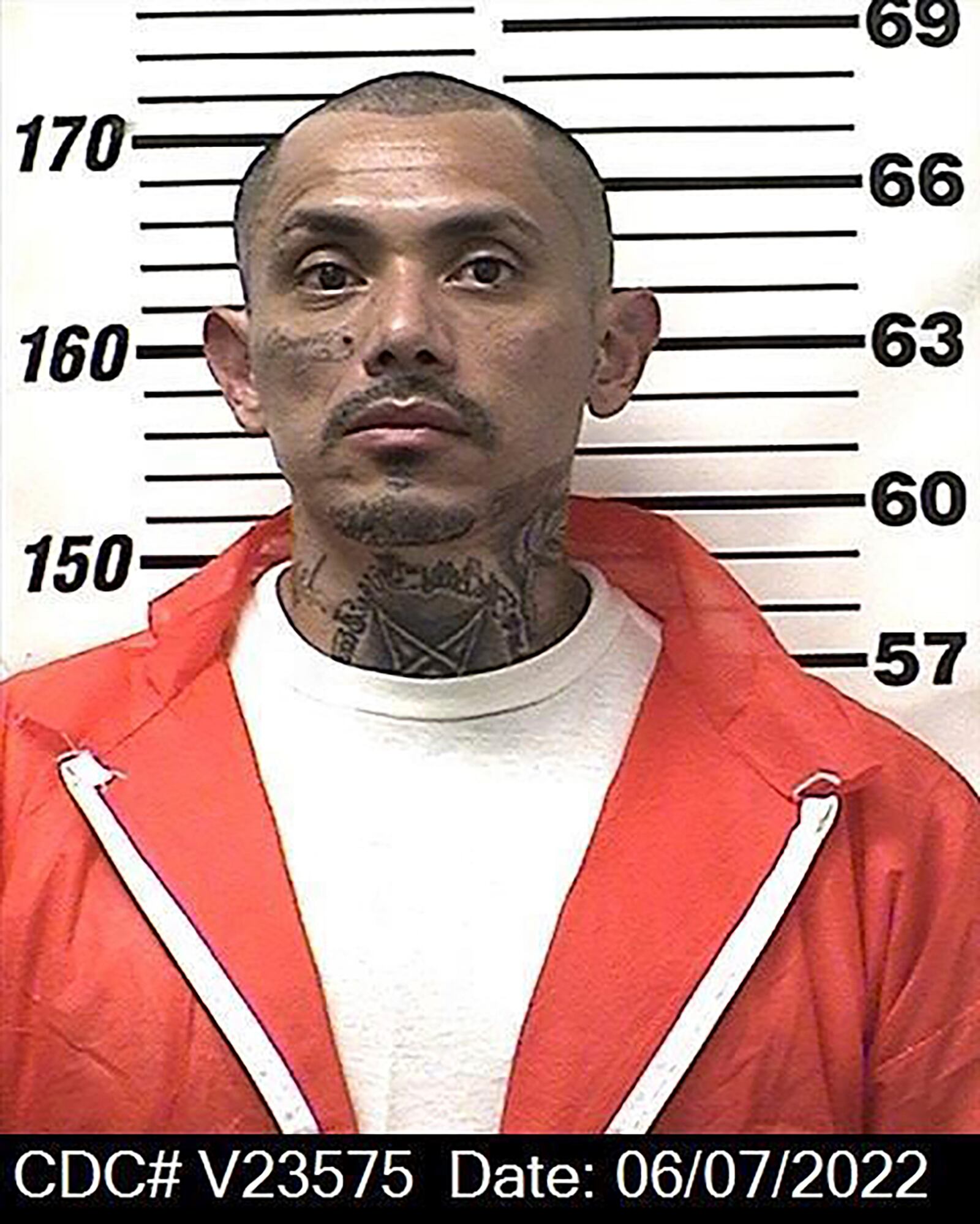 This June 7, 2022 photo provided by the California Department of Corrections shows inmate Santino Casio, 42, who is serving a life sentence for second-degree murder who was previously convicted for an in-prison assault with a deadly weapon. (California Department of Corrections via AP)