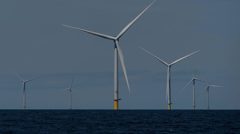 FILE - Wind turbines operate at Vineyard Wind 1 offshore wind farm off the coast of Massachusetts, July 19, 2025. (AP Photo/Carolyn Kaster, File)