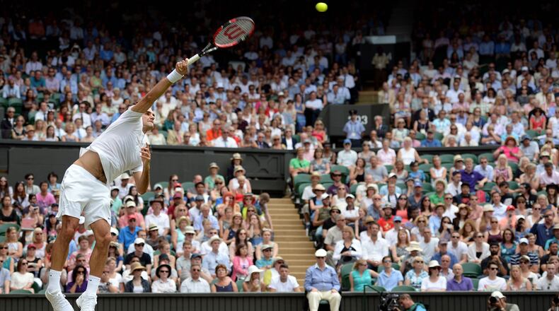 Roger Federer of Switzerland competes against the USA's Sam Querrery on July 2, 2015, during the Wimbleon Championship in London. (Tony O'Brien/Action Images/Zuma Press/TNS)