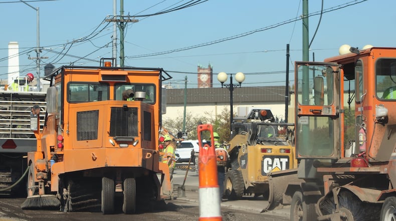 Construction crews work to resurface Wayne Avenue in the Oregon Historic District in 2017. CORNELIUS FROLIK /