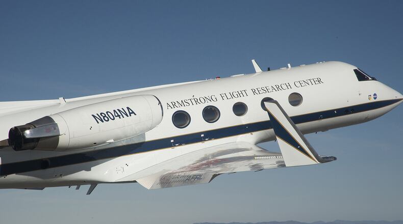 The Adaptive Compliant Trailing Edge Flight Research project involves replacement of both of the G-III’s conventional 19-foot-long aluminum flaps with advanced, shape-changing flaps that form continuous bendable surfaces. The flexible flaps are made of composite materials to a patented design from FlexSys Inc. (Courtesy photo)