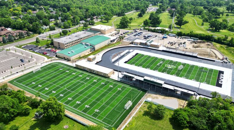 Construction is nearing completion on Tuesday, June 3, 2025, on the Matandy SportsPlex on the campus of Badin High School in Hamilton. NICK GRAHAM/STAFF