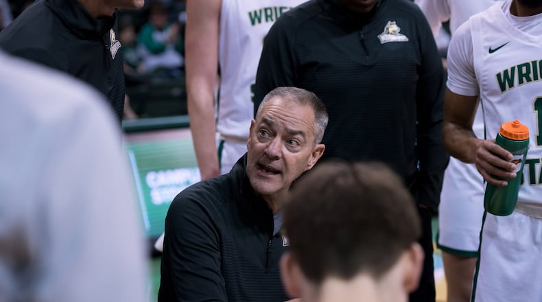 Wright State coach Scott Nagy talks to his team during a timeout against Cleveland State earlier this season. Joe Craven/Wright State Athletics