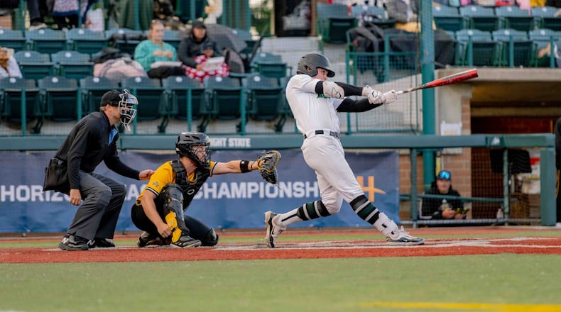 Wright State University's Patrick Fultz swings the bat during their game against Northern Kentucky University on Friday, May 23 at Nischwitz Stadium in Fairborn. WRIGHT STATE ATHLETICS / CONTRIBUTED