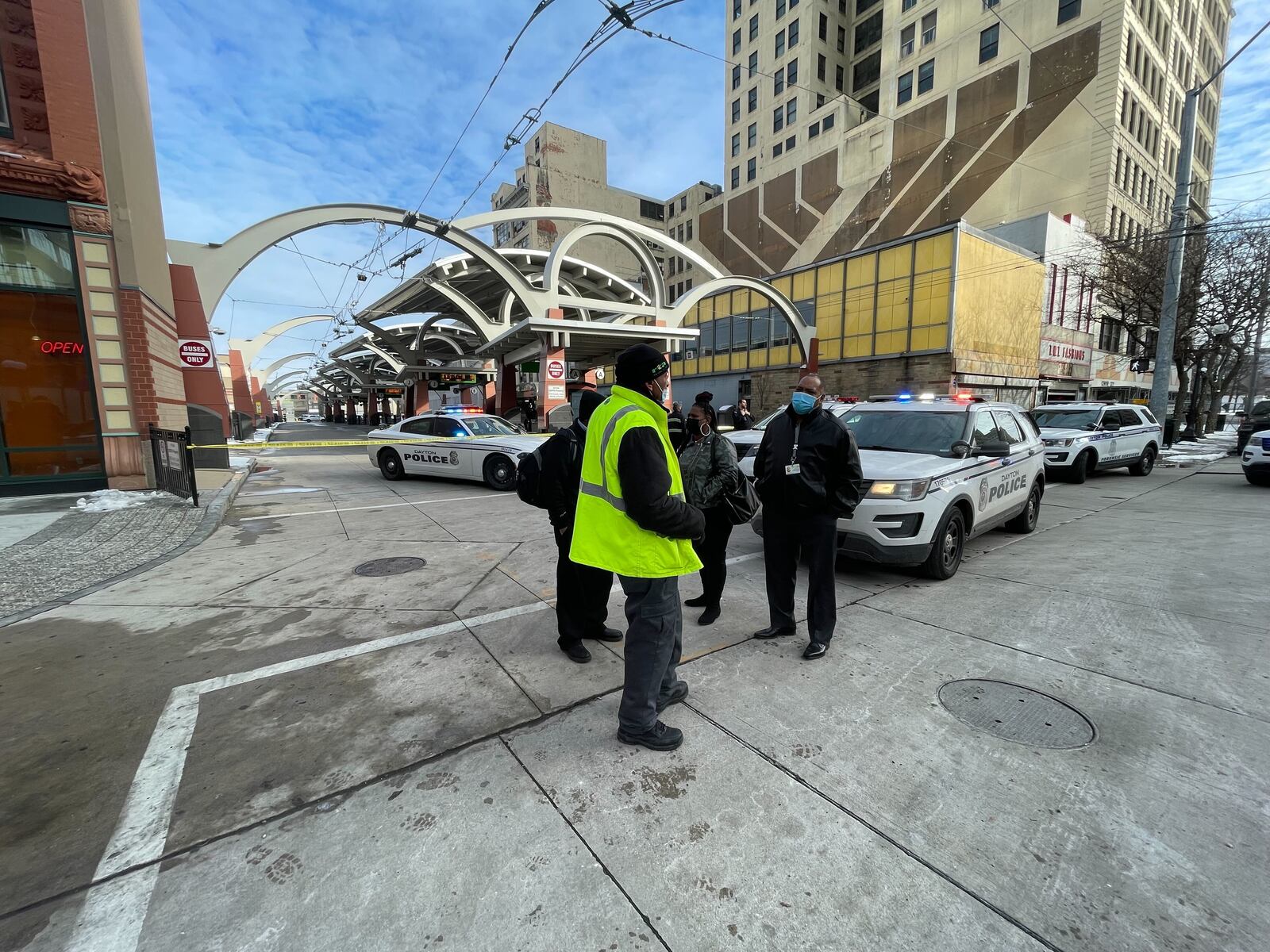 Three people were shot, including an RTA bus driver, following an altercation Tuesday afternoon, Jan. 18, 2022, on a bus at the RTA hub in downtown Dayton. JIM NOELKER/STAFF