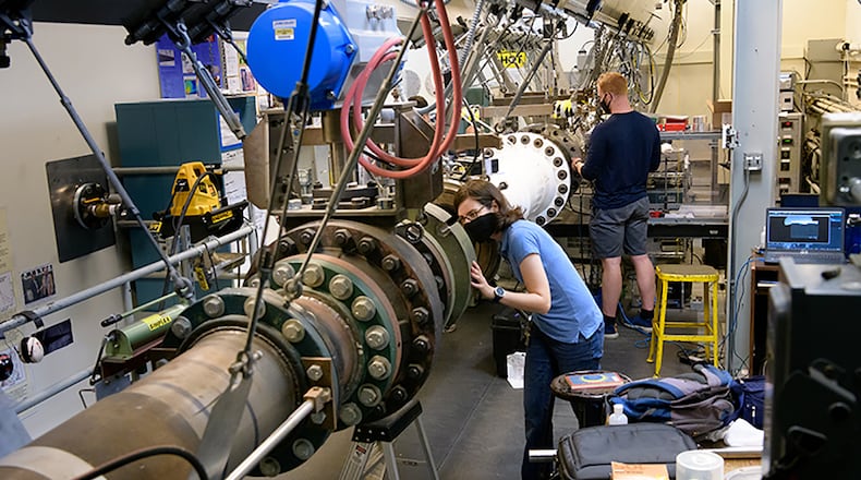 Students work during the summer with Purdue University’s Mach 6 quiet wind tunnel. A more advanced Mach 8 quiet wind tunnel will be part of the new hypersonics research building to be constructed at Purdue. CONTRIBUTED PHOTO/JOHN UNDERWOOD, PURDUE UNIVERSITY