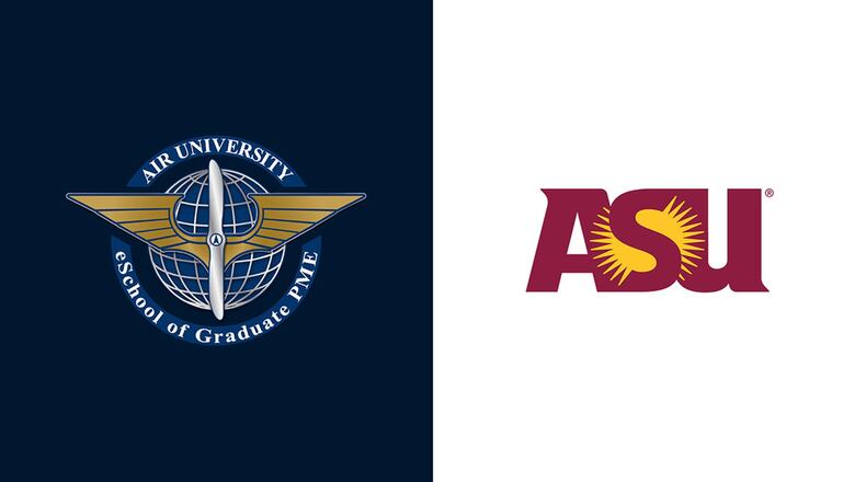For the first time, a U.S. military service utilized a civilian university partner to enable the delivery of officer professional military education. Air University partnered with Arizona State University, one of America’s leading public research universities with advanced learning and support systems, to transform the distance learning experience for Air Force officers and civilians worldwide. (U.S. Air Force courtesy graphic)