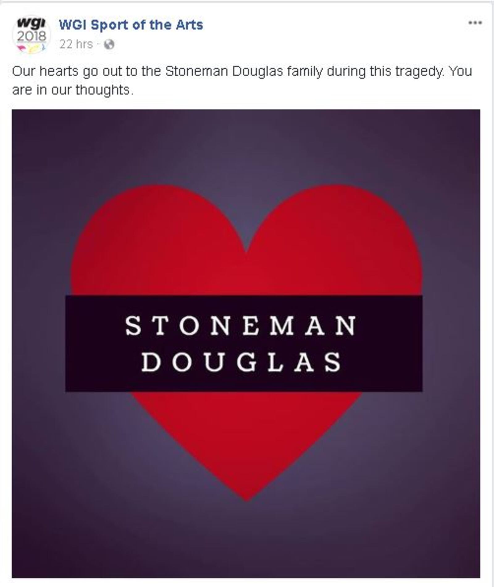 WGI Sport of the Arts Facebook post in reaction to Winter Guard competitor Gina Montalto, 14, killed in Friday's Florida school shooting. The Stoneham Douglas High School competes in the annual WGI competition held at UD Arena.