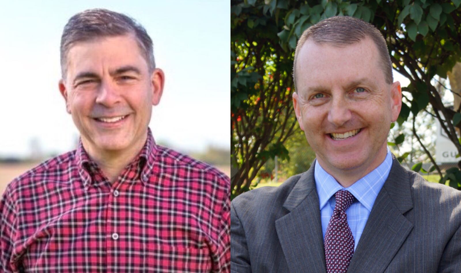 The 2024 race for the 15th Congressional district is between incumbent Republican Mike Carey (left) and Democratic challenger Adam Miller (right).