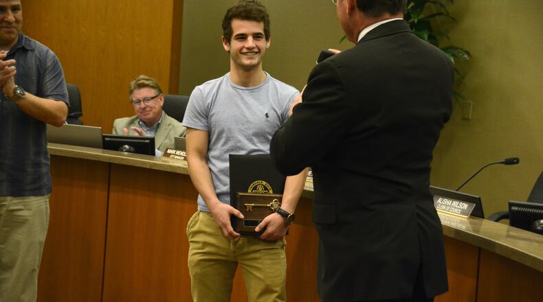 Fairfield wrestler Zach Schupp won the 106-pound Division I state championship on March 10, 2018, avenging a state championship loss from a year earlier. Schupp was honored by Fairfield City Council on March 26, 2018, with a proclamation and a key to the city presented by Fairfield Mayor Steve Miller. MICHAEL D. PITMAN/STAFF