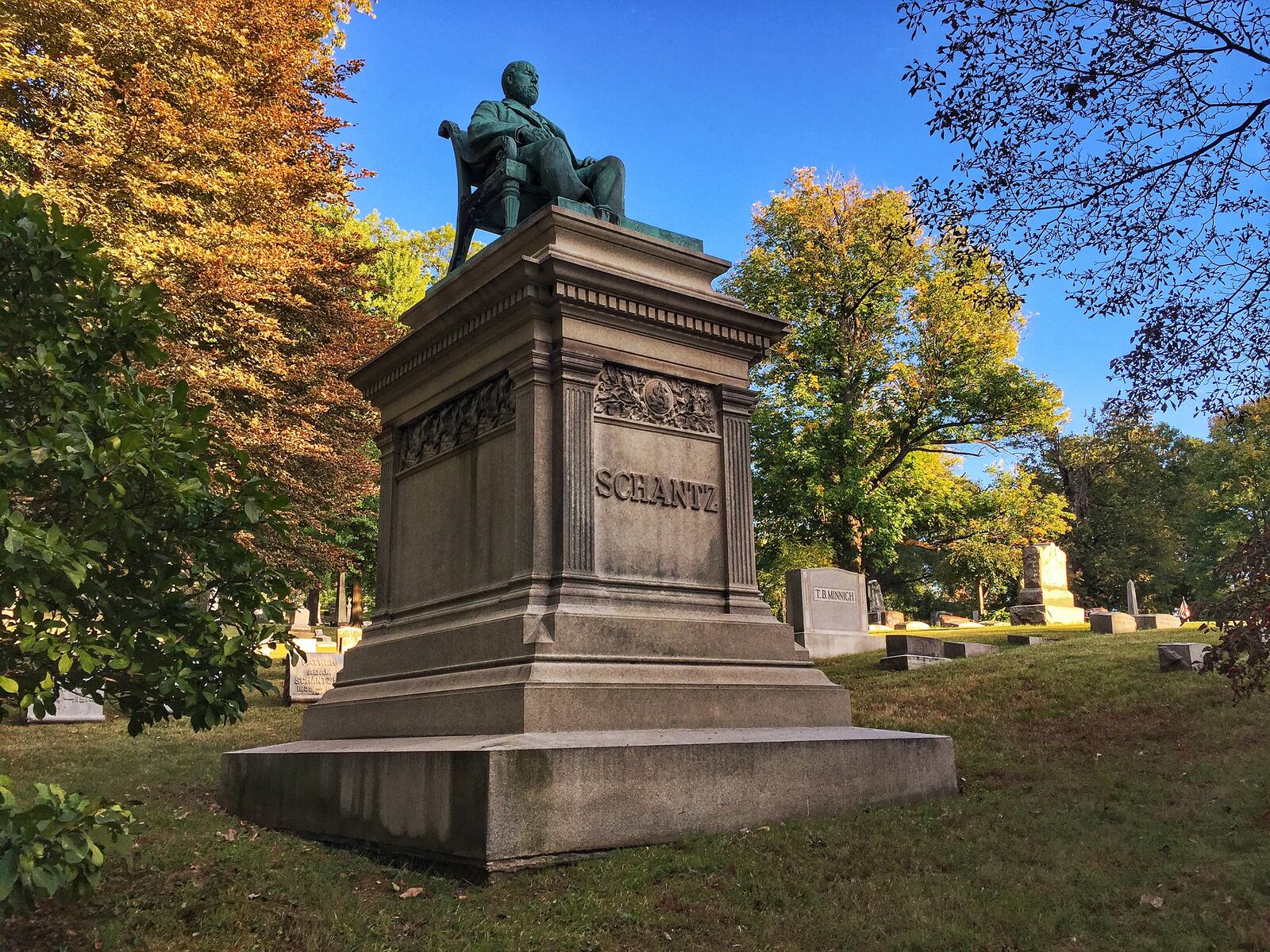 Adam Shantz' gravestone is easily recognized.