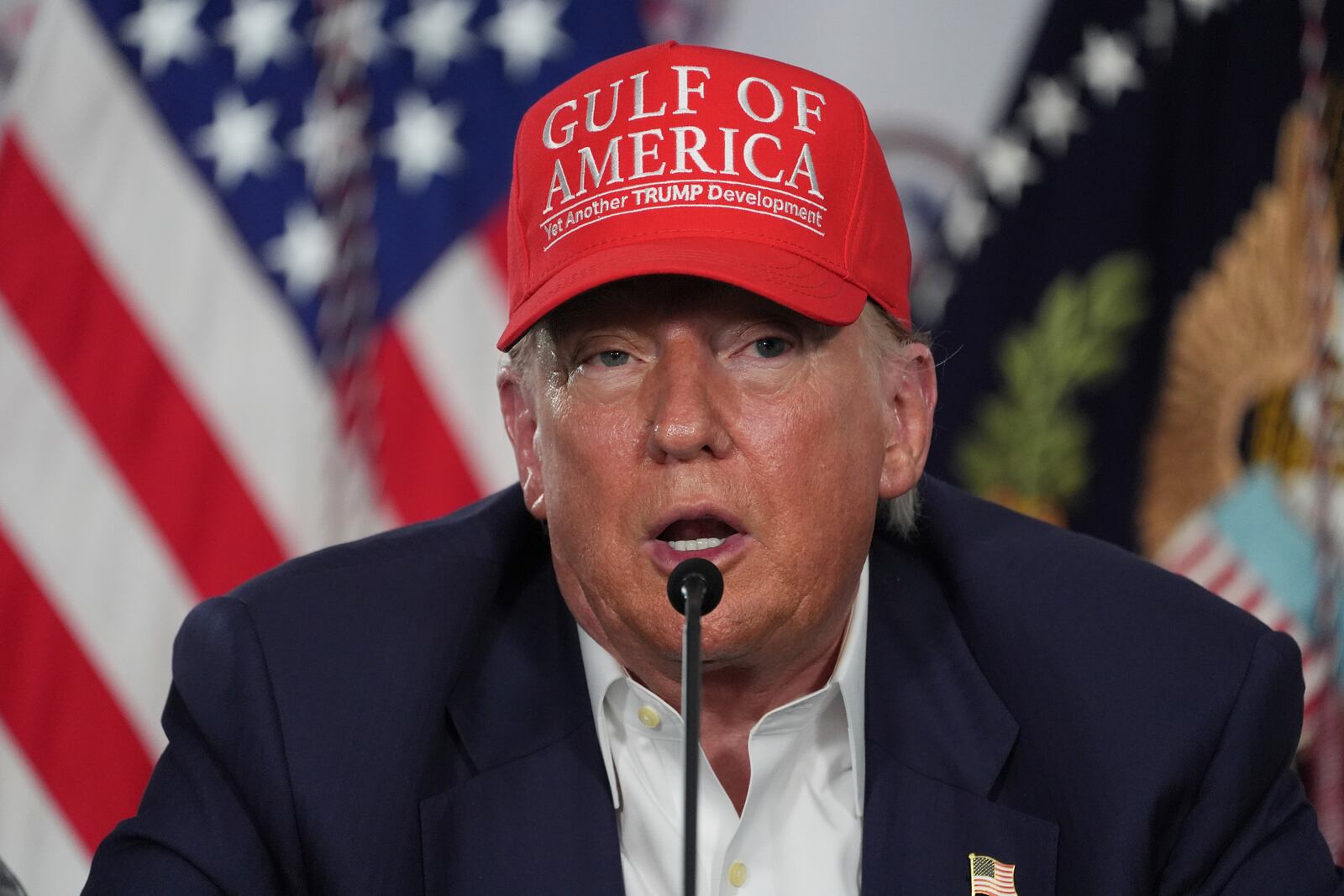 President Donald Trump speaks during a roundtable at "Alligator Alcatraz," a new migrant detention facility at Dade-Collier Training and Transition facility, Tuesday, July 1, 2025, in Ochopee, Fla. (AP Photo/Evan Vucci)