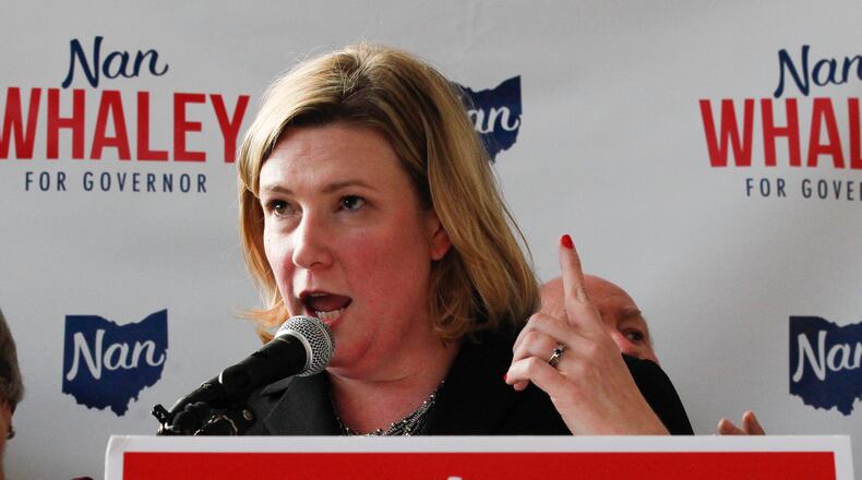 Dayton Mayor Nan Whaley, a Democrat, announces she is running for Ohio governor in front of a crowd of supporters at Warped Wing Brewery Monday, May 8, 2017. CHRIS STEWART / STAFF