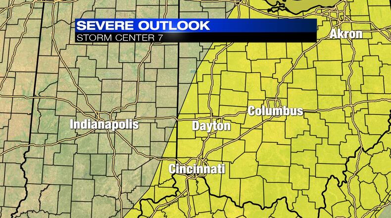 The area highlighted still has a chance for severe weather today.