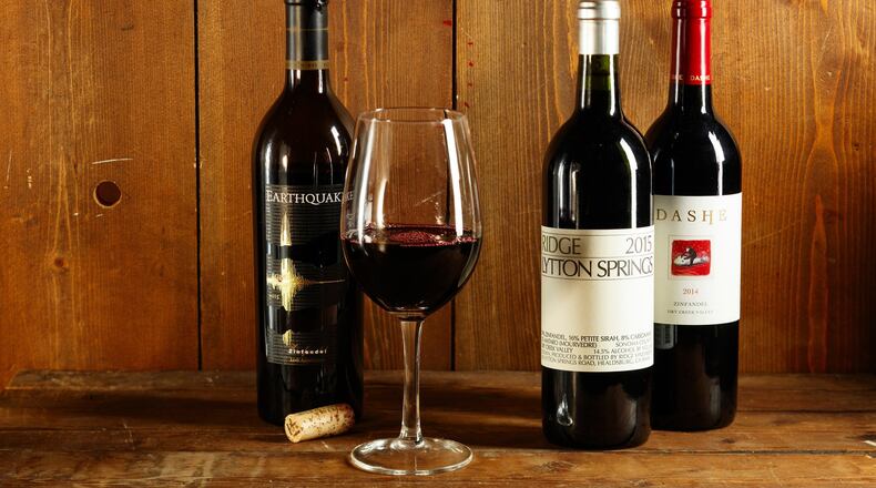 Zinfandels to consider for summer grilling: Michael David Earthquake, from left, Ridge Vineyards Lytton Springs and Dashe Cellars. (Chris Walker/Chicago Tribune/TNS)