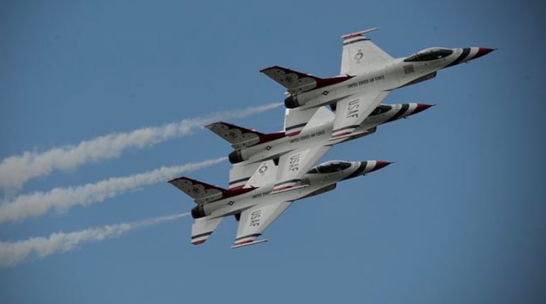 The U.S. Air Force Thunderbirds performed at the 2021 Dayton Air Show. They'll be back this year.  MARSHALL GORBY \STAFF