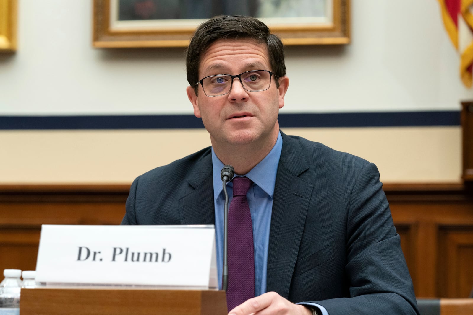 Assistant Secretary of Defense for Space Policy John Plumb testifies before the House Armed Services Subcommittee hearing on cyberspace operations, on Capitol Hill in Washington, Thursday, March 30, 2023. (AP Photo/Jose Luis Magana)