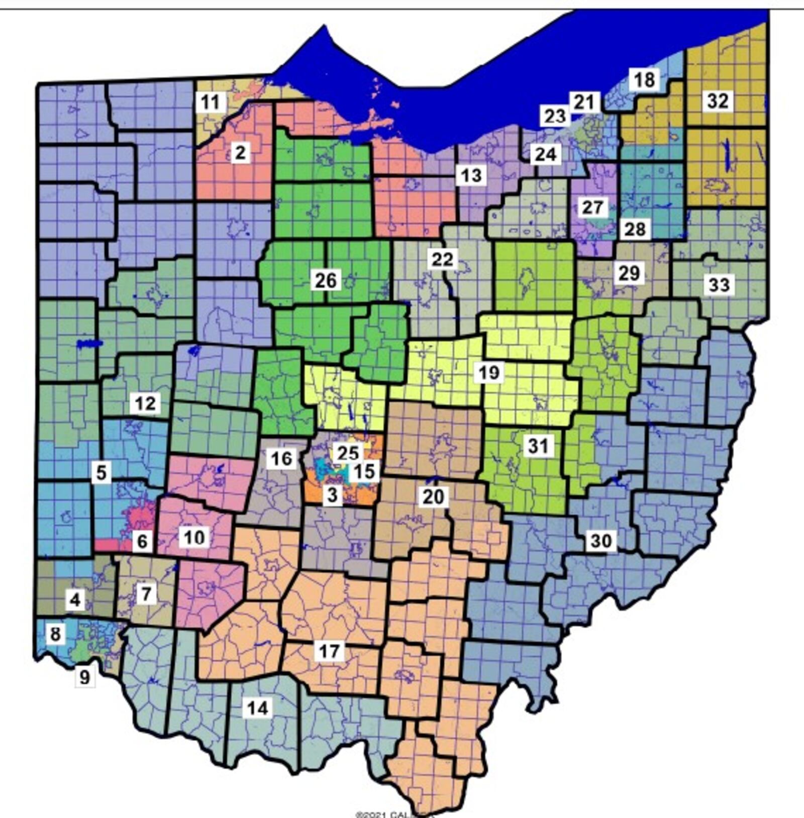 Republicans proposed this Ohio Senate map as part of a "backup" proposal late Monday, March 28, based on ones they previously passed on Feb. 24. The Ohio Supreme Court has ruled those Feb. 24 maps were unconstitutional because they did not reflect the state’s voters and unfairly favored Republicans.