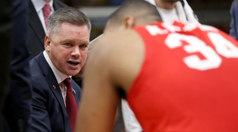 Ohio State’s Chris Holtmann talks to his team during a timeout in the second half against the Michigan State Spartans during the quarterfinals of the Big Ten Basketball Tournament at the United Center on March 15, 2019 in Chicago, Illinois. (Photo by Dylan Buell/Getty Images)