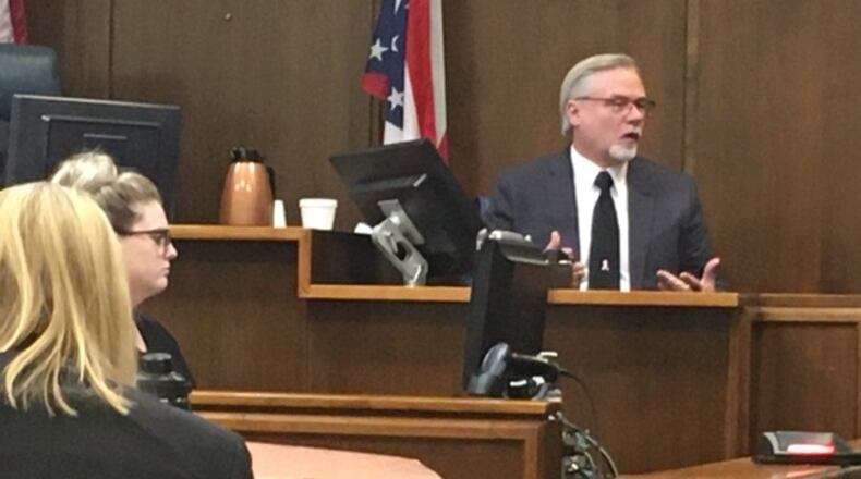 West Carrollton Chief Code Enforcement Officer Carl Enterman testifies for the state Wednesday. He was the third state witness Wedneday in the trial against businessman Steve Rauch, accused of illegal dumping. NICK BLIZZARD/STAFF