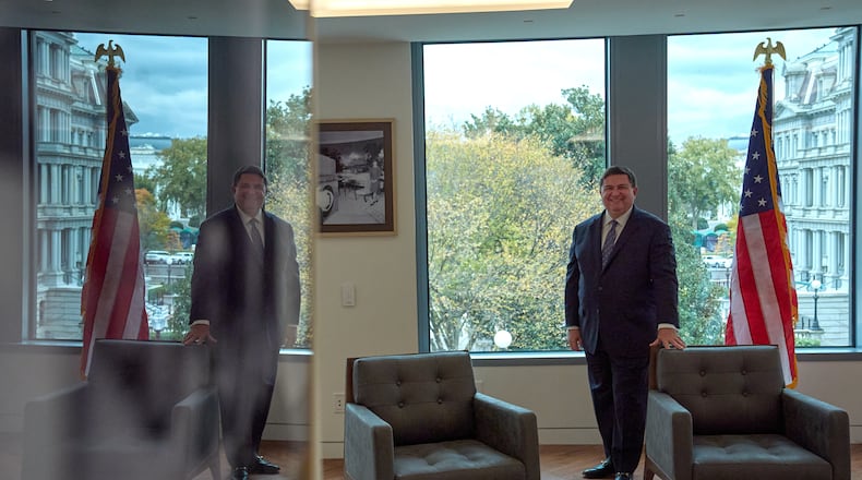 Stewart McLaurin, president of the White House Historical Association, poses for a portrait after speaking about the history of the East Wing of the White House, construction of a new ballroom, and President John Adams moving into the White House, during an interview with The Associated Press, Tuesday, Oct. 28, 2025, in Washington. (AP Photo/Jacquelyn Martin)