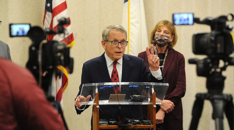 Ohio Gov. Mike DeWine visited a coronavirus vaccine site in Harrison Twp. earlier this week. MARSHALL GORBY\STAFF