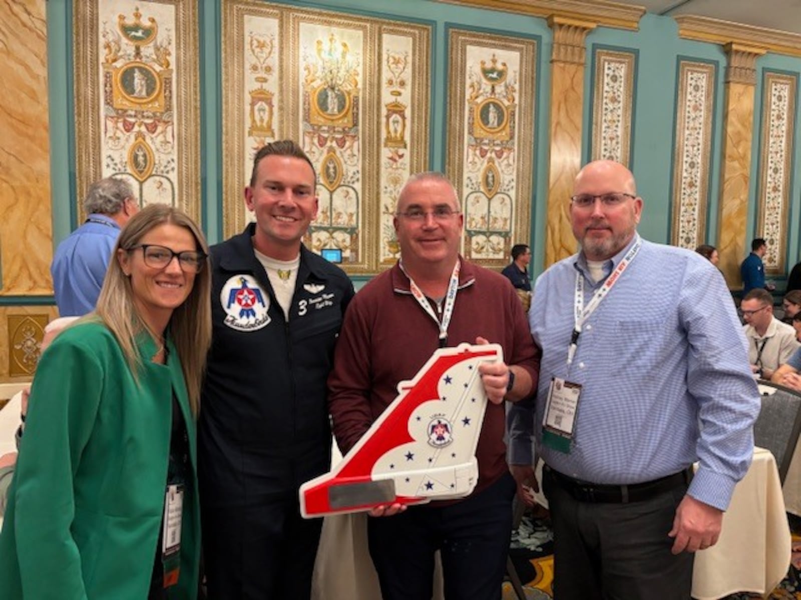 Kevin Franklin, second from right, executive director of the Dayton Air Show, accepts an award from the Air Force Thunderbirds on behalf of the show. Facebook photo.