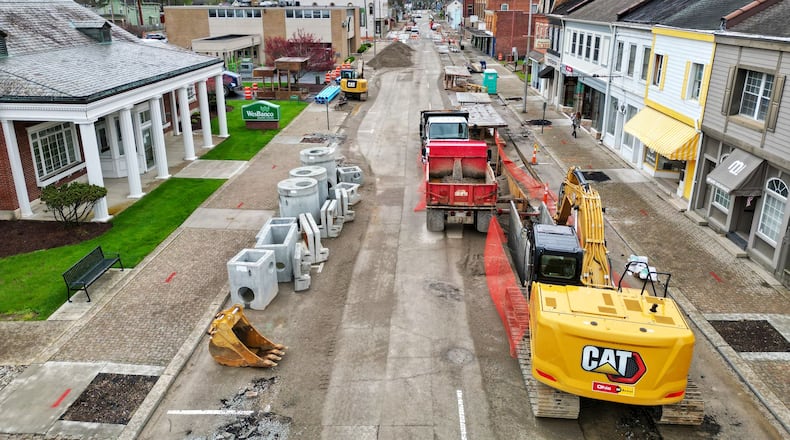 Construction work continues on S. Main Street Friday, April 12, 2024 in Franklin. NICK GRAHAM/STAFF