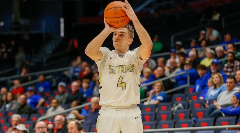 Botkins senior Jaydon Wendel shoots the ball during their game against Ripley-Union-Lewis-Huntington on Tuesday night at UD Arena. CONTRIBUTED PHOTO BY MICHAEL COOPER
