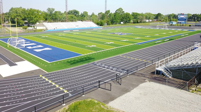 Doug Adams Stadium at Xenia High School has a new track installed that will debut to the community Wednesday at the Neighborhood Night Out.