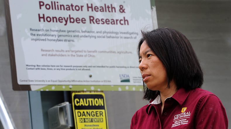 Hongmei Li-Byarlay, research assistant professor of entomology at Central State University, talks about pollinator health and honeybee research. MARSHALL GORBY\STAFF