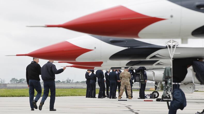 Air Force Thunderbirds arrive at Dayton International Airport for this weekend’s Air Show. Photo by Ty Greenlees.