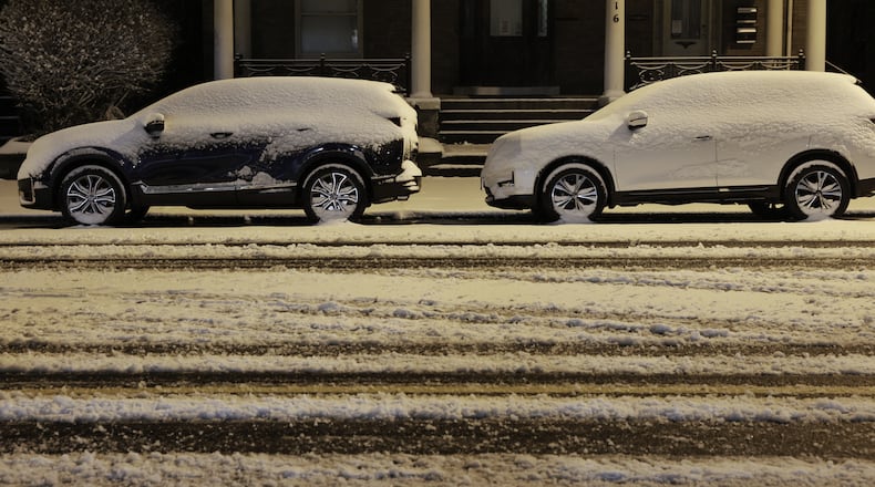 Multiple inches of snow fell Friday evening. Feb. 16, 2024 in Butler County. NICK GRAHAM/STAFF