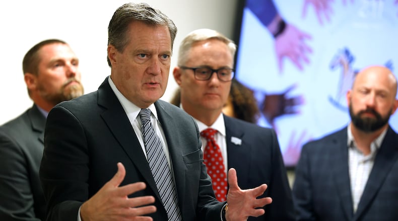 Congressman Mike Turner talks about the City of Springfield's struggles with the large numbers of Haitian immigrants Wednesday, August 7, 2024 following a meeting with city leaders and the executive staff at the Rocking Horse Center. BILL LACKEY/STAFF