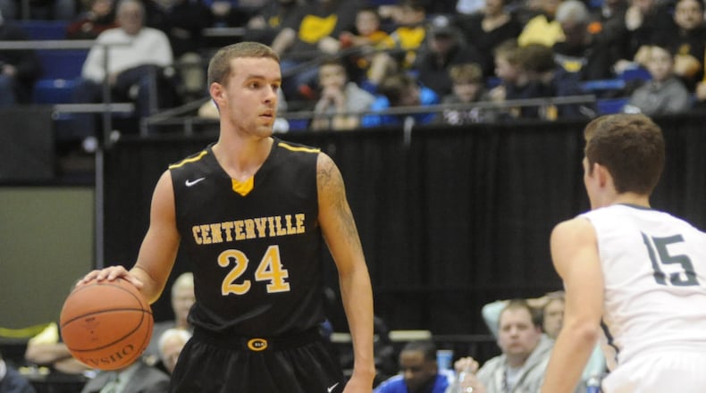 Elks’ Keegan Saben. Mason defeated Centerville 44-38 in a boys high school basketball D-I district final at UD Arena on Saturday, March 11, 2017. MARC PENDLETON / STAFF