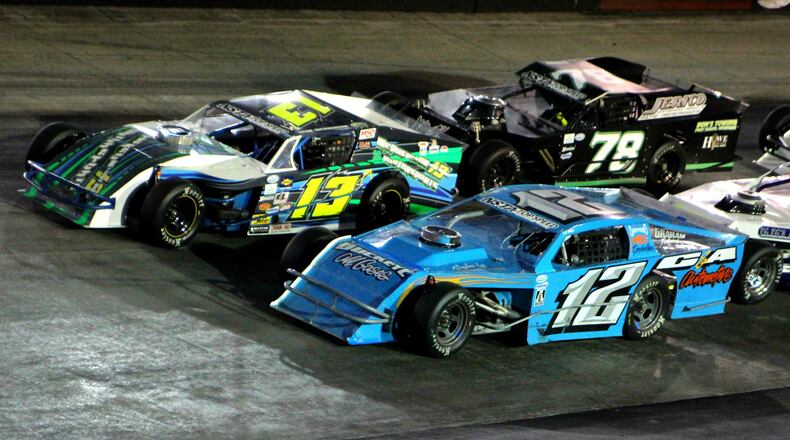 Springfield’s Chad Poole (No. 12) won the 50-lap modified feature at the Short Track U.S. Nationals at Bristol Motor Speedway last Saturday. CONTRIBUTED PHOTO/Scott Mcilwain.