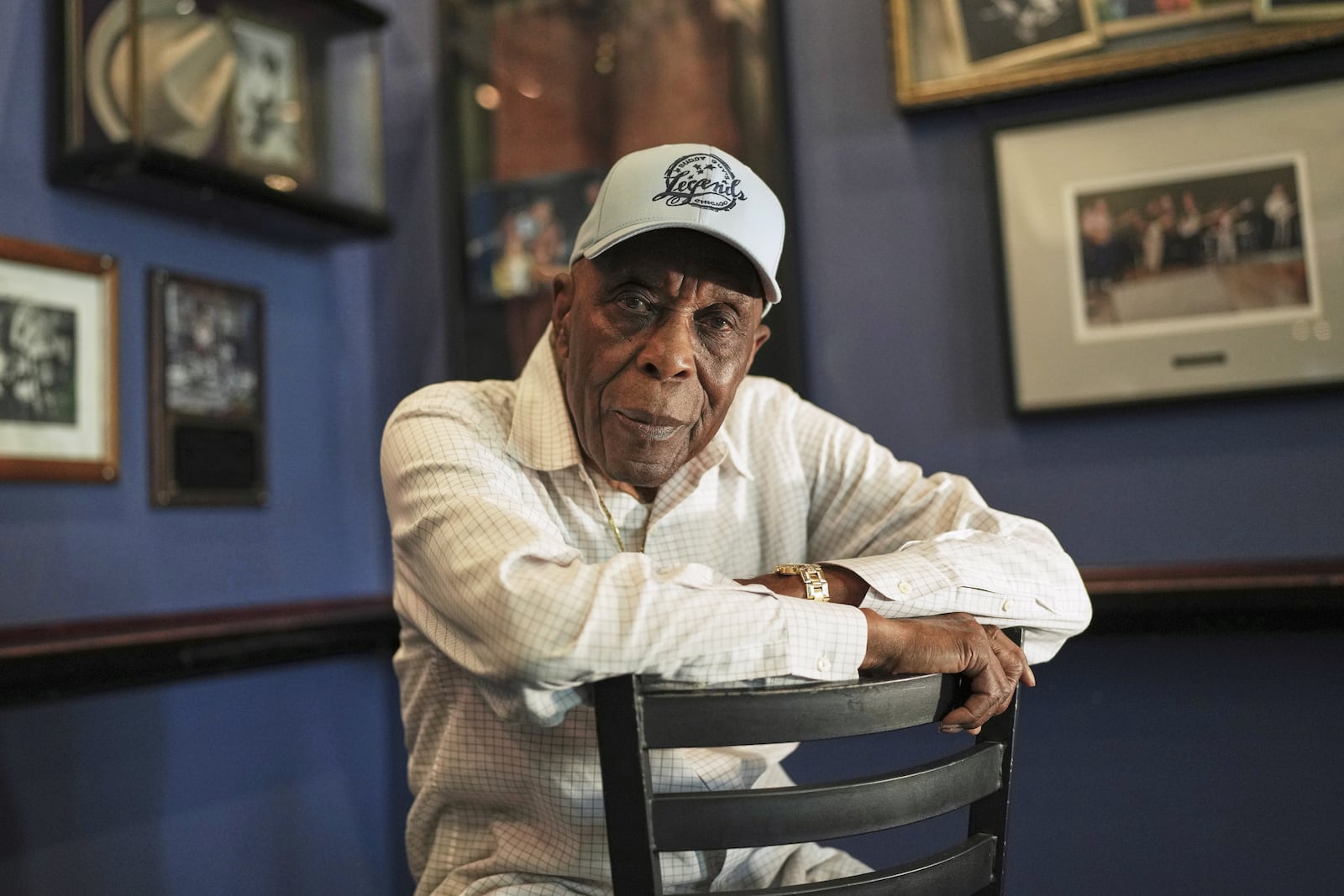 Buddy Guy poses for a portrait at Buddy Guy's Legends in Chicago on Thursday, July 24, 2025. (AP Photo/Nam Y. Huh)